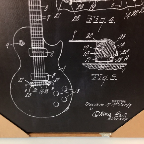 Electric Guitar Gibson Les Paul explanation Canvass Art Black & White - Picture 4 of 11
